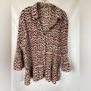 Fred David Woman Stretch Ruffle Button Front 3/4 Bell‎ Sleeve Blouse Size 3X